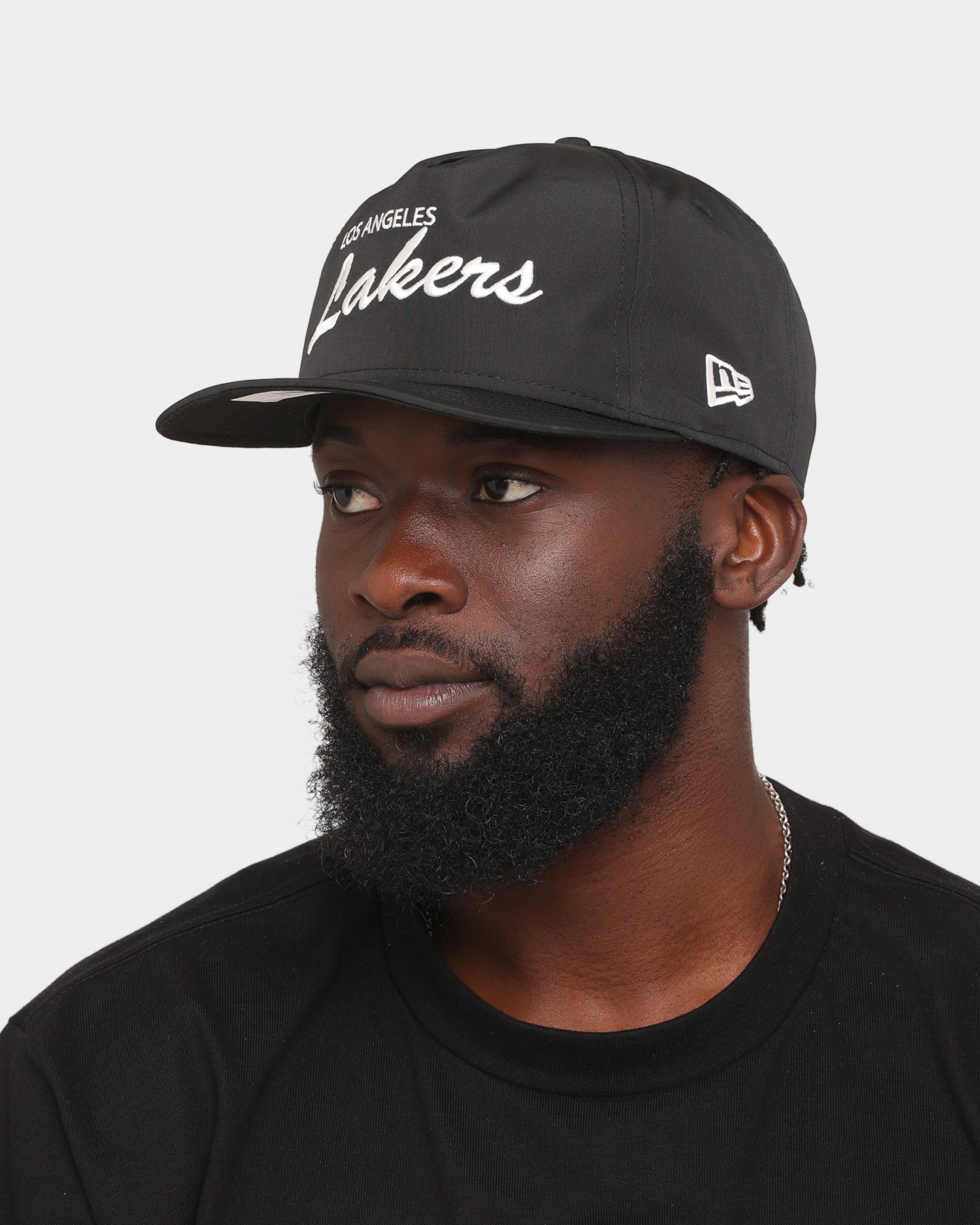 New Era Los Angeles Lakers 'Black Chrome Script' Prolight Old Golfer Snapback Black
