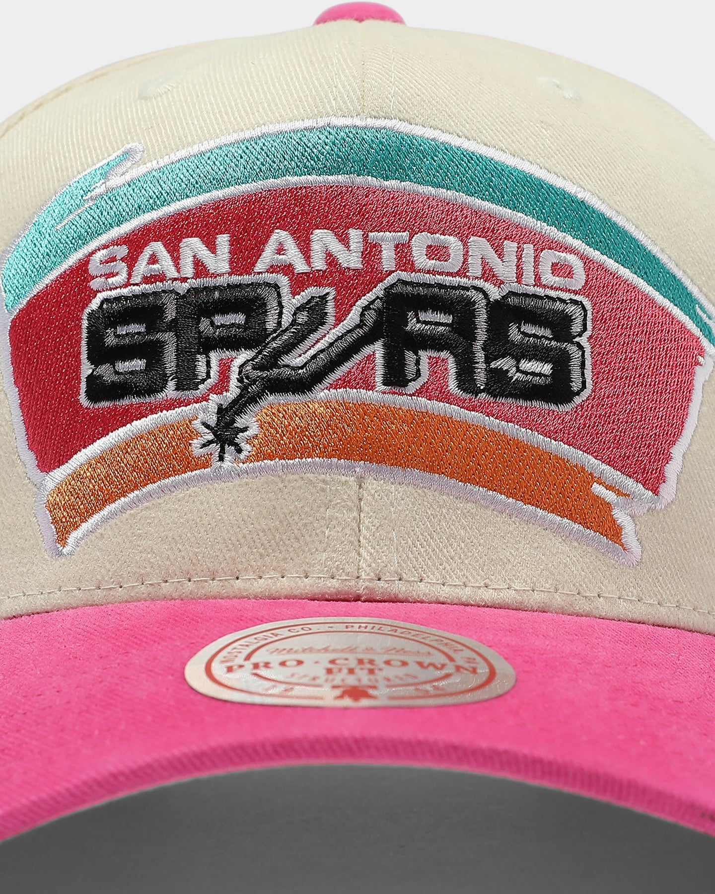Mitchell & Ness San Antonio Spurs Pro Crown Snapback Off White/Pink