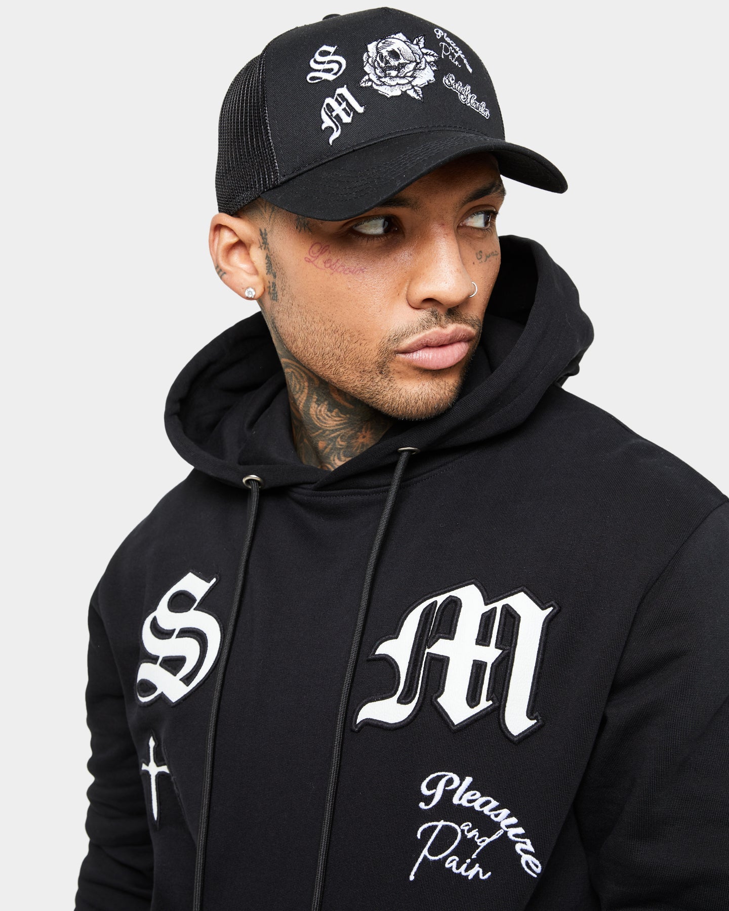 Saint Morta Skull Flower Trucker Snapback Black