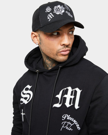 Saint Morta Skull Flower Trucker Snapback Black