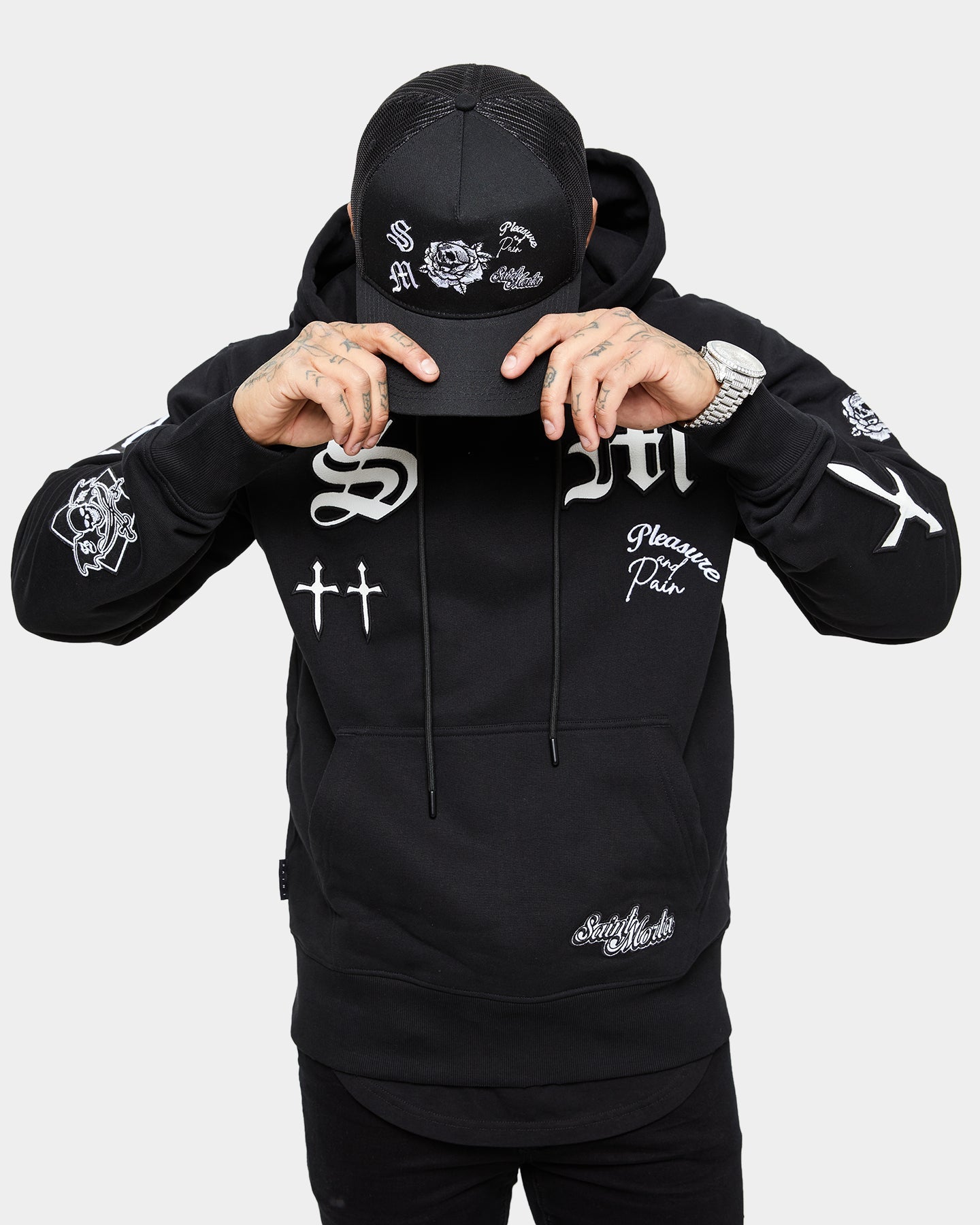 Saint Morta Skull Flower Trucker Snapback Black