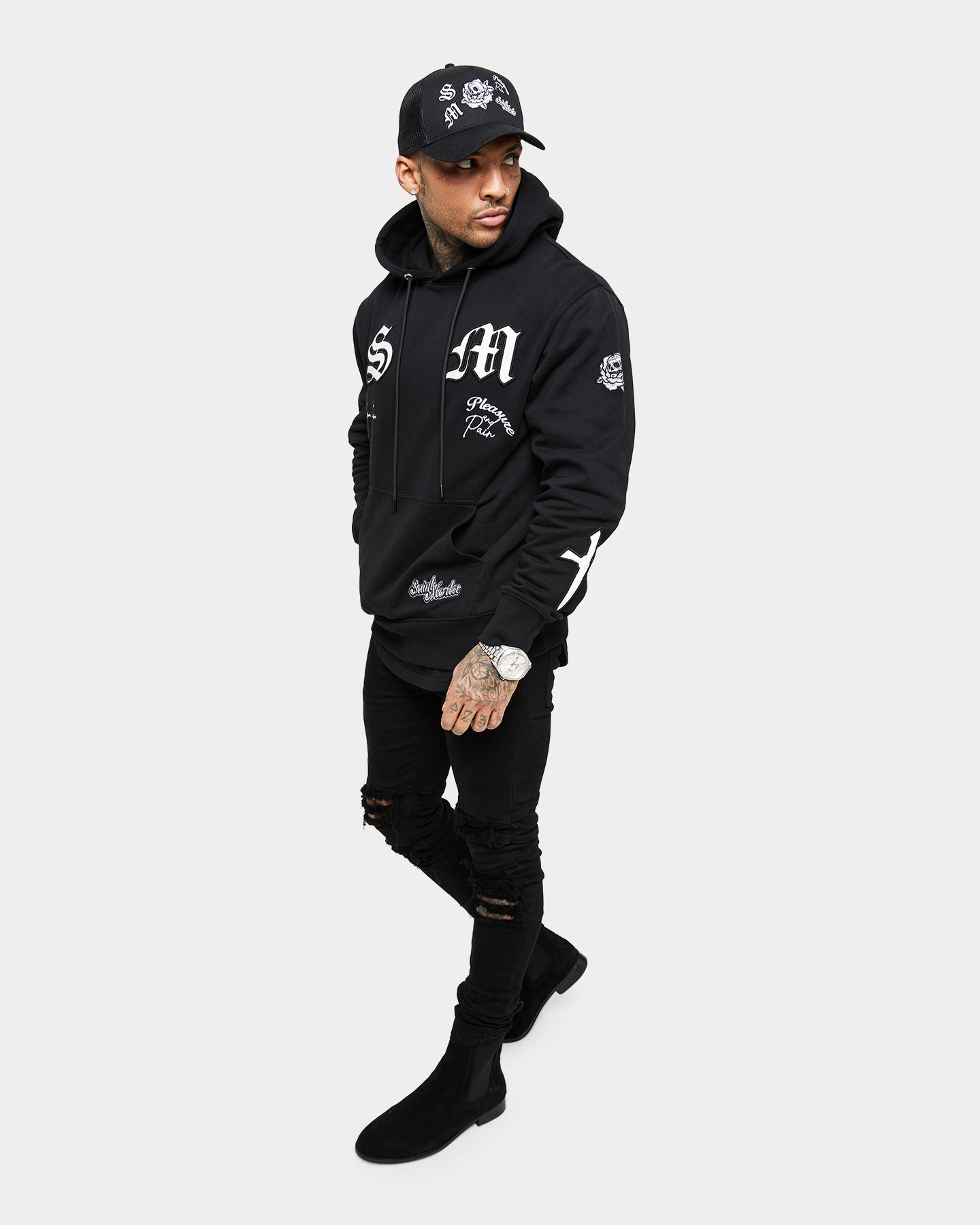 Saint Morta Skull Flower Trucker Snapback Black