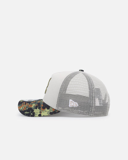 New Era Atlanta Braves "Camo Visor" 9FORTY A-Frame Trucker Snapback Stone/Olive