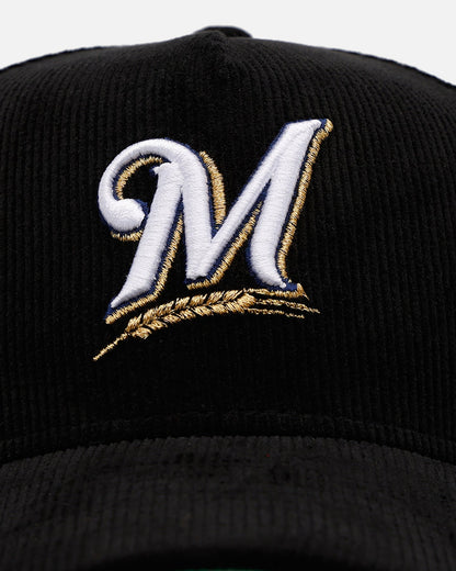 New Era Milwaukee Brewers 'Black Cord' 9FORTY A-Frame Corduroy Snapback Black