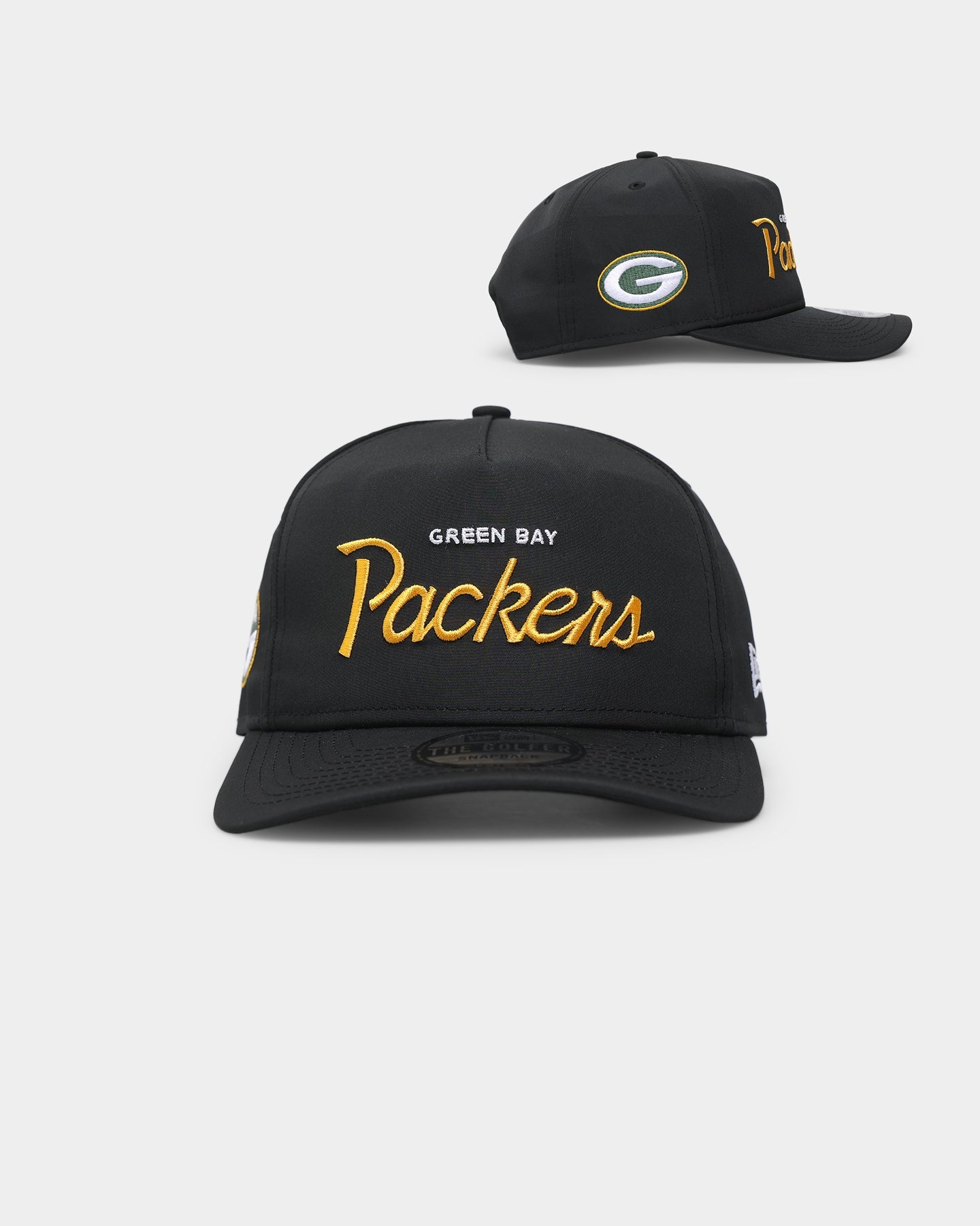 New Era Green Bay Packers 'Black Team Script' Prolight Old Golfer Snapback Black
