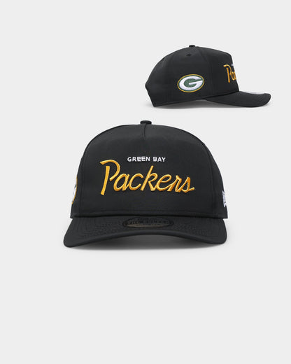 New Era Green Bay Packers 'Black Team Script' Prolight Old Golfer Snapback Black