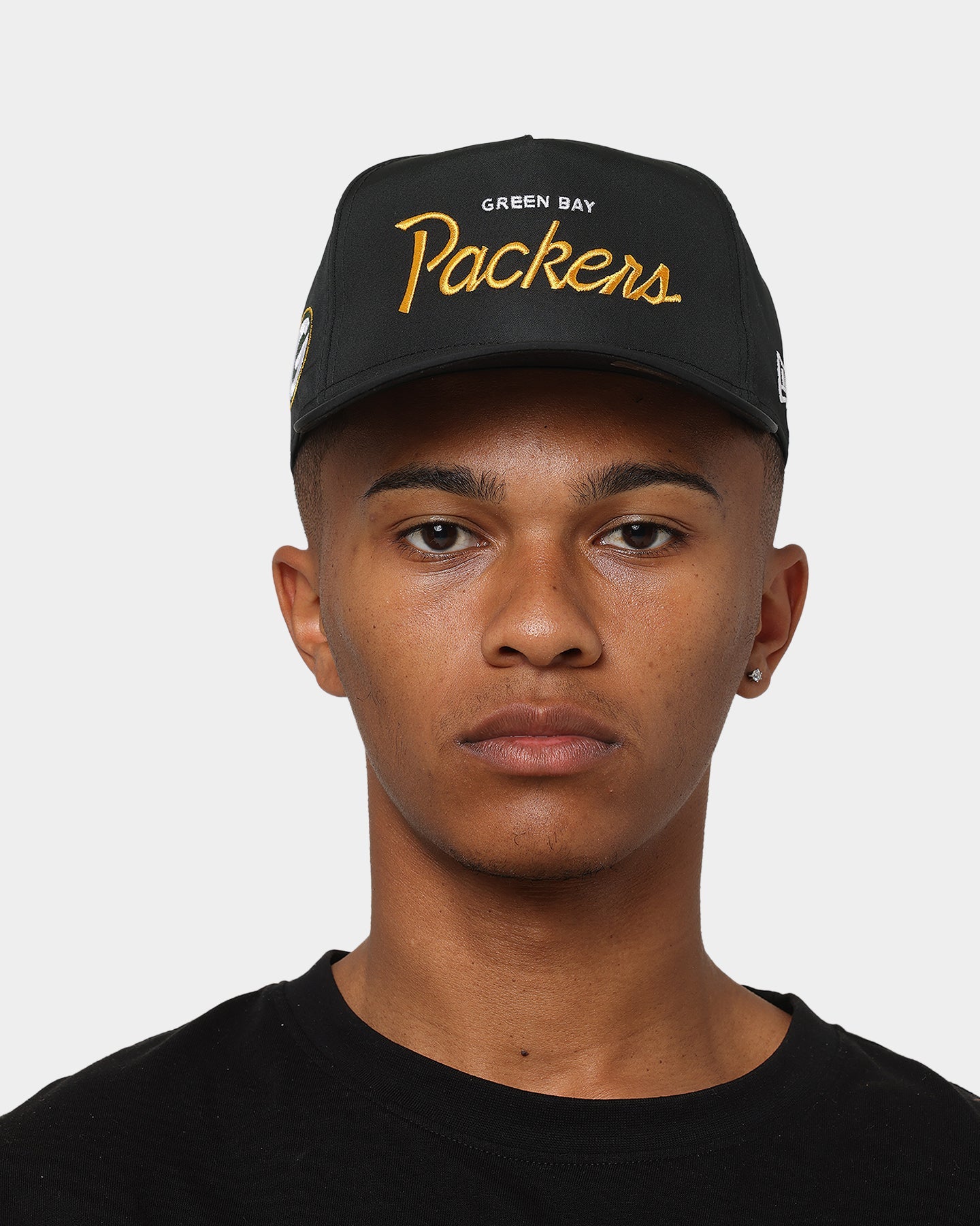 New Era Green Bay Packers 'Black Team Script' Prolight Old Golfer Snapback Black