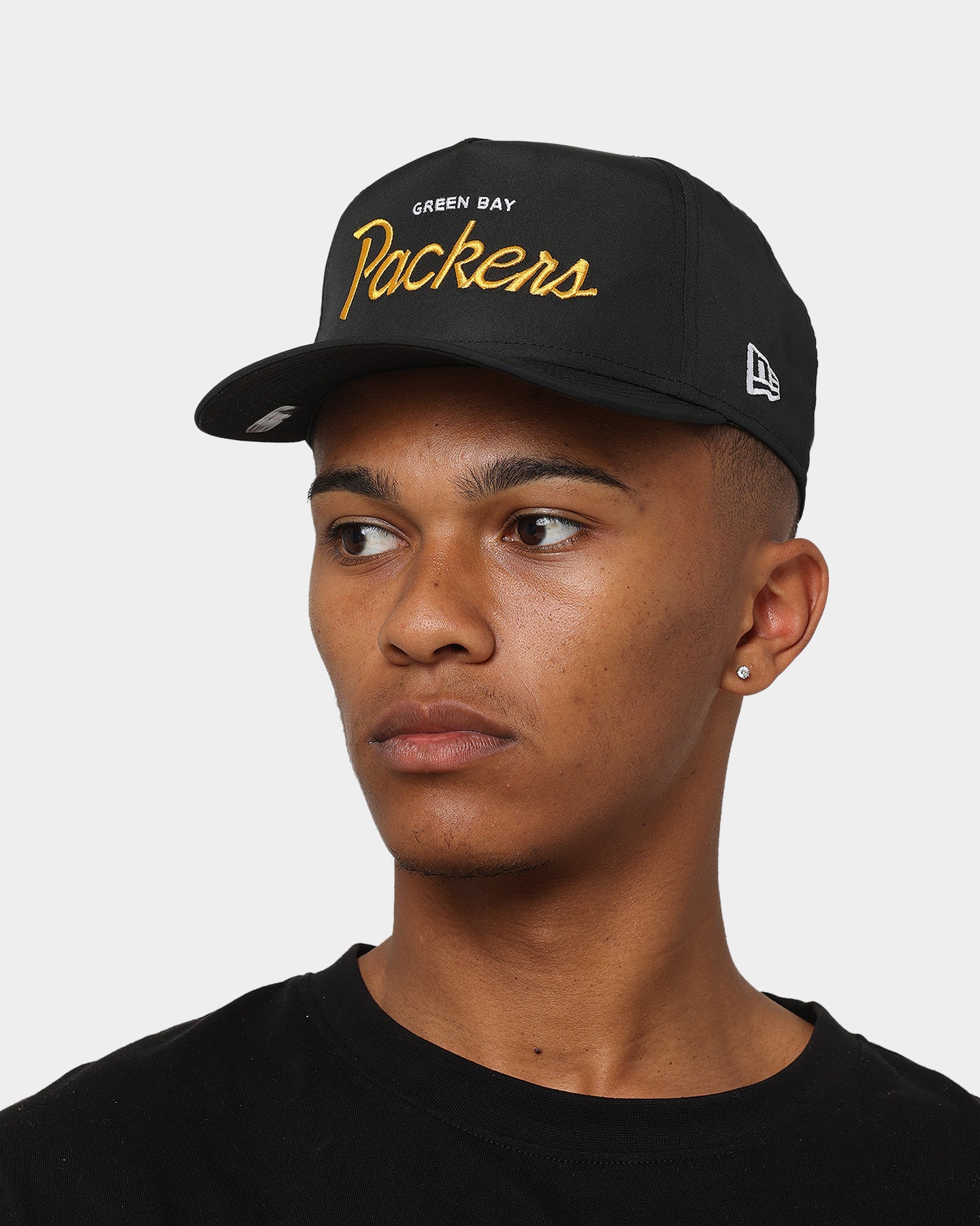 New Era Green Bay Packers 'Black Team Script' Prolight Old Golfer Snapback Black