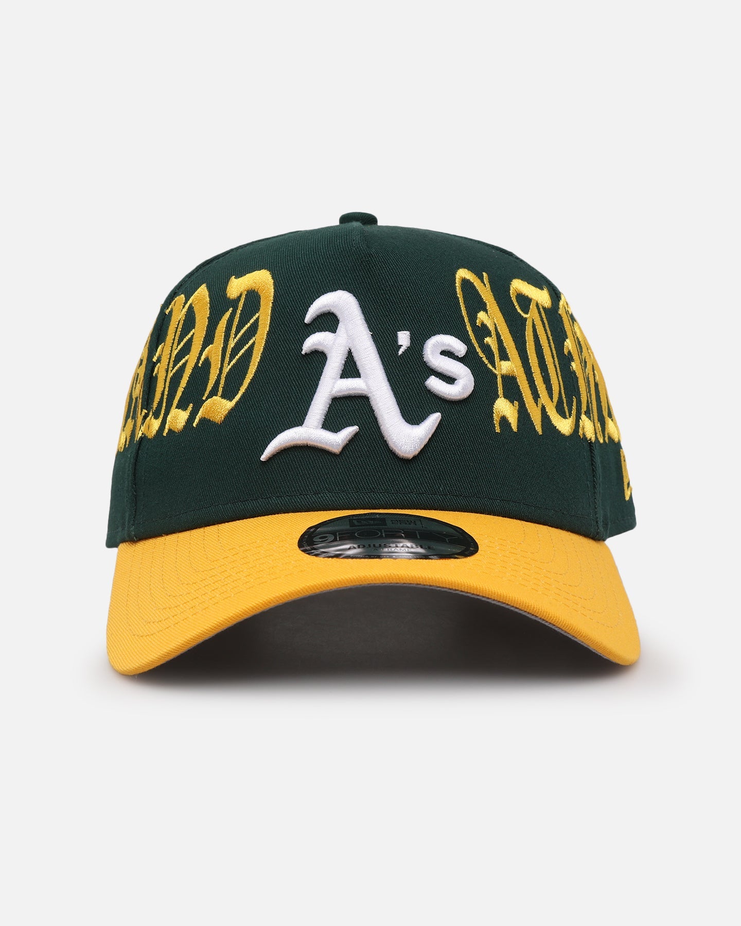 New Era Oakland Athletics 'Goth Script' 9FORTY A-Frame Snapback Green/Gold
